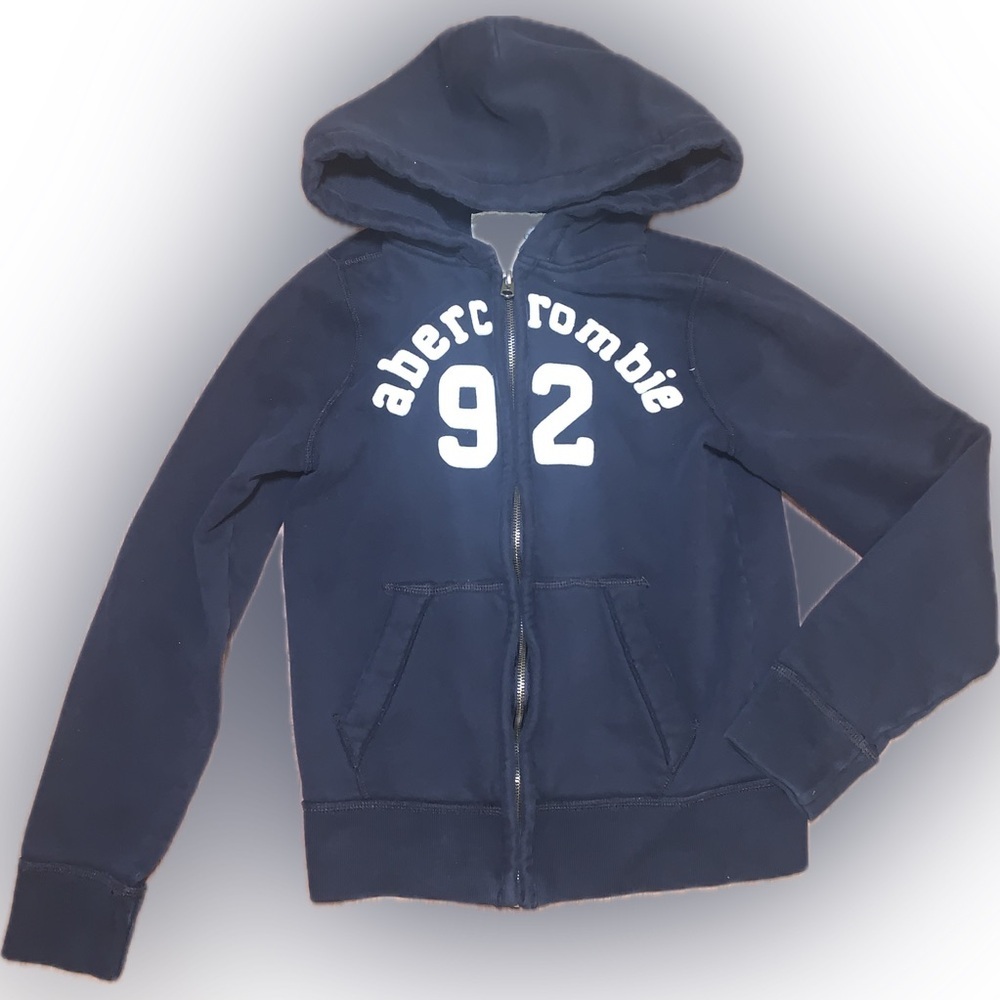 Abercrombie Kids Dark Navy Blue Zip-Up Y2K Comfy Muscle Hoodie Boys XL